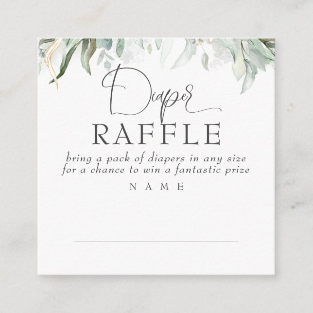 Diaper Raffle Greenery Baby Shower Square Business Card (Front)