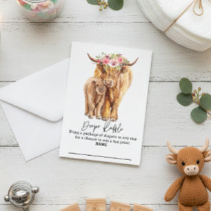 Diaper Raffle Highland Cow Floral Enclosure Card