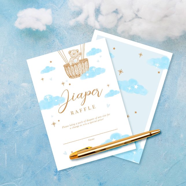 Diaper Raffle Hot Air Balloon Teddy Bear Blue Enclosure Card (Diaper Raffle Hot Air Balloon Teddy Bear Blue Enclosure Card)