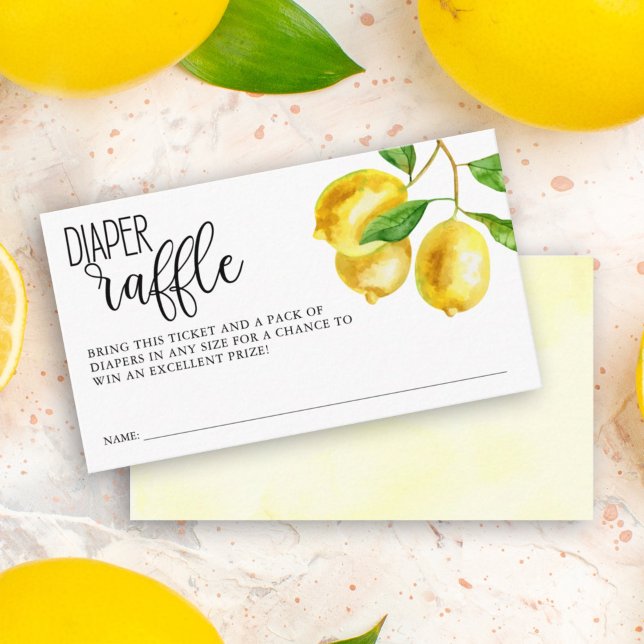 Diaper Raffle Lemon Watercolor Baby Shower Enclosure Card (Lemon Watercolor diaper raffle baby shower enclosure card for a summer baby shower.)