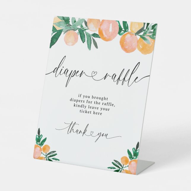 Diaper Raffle Little Cutie Citrus Baby Shower Pedestal Sign (Front)