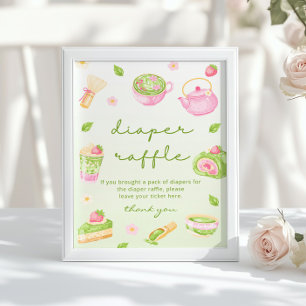 Diaper raffle Matcha Tea Pink Baby Shower Poster
