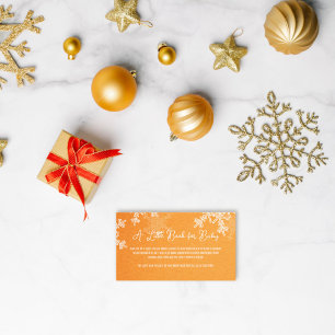 Diaper Raffle Minimalist Orange Snowflake Pattern  Enclosure Card