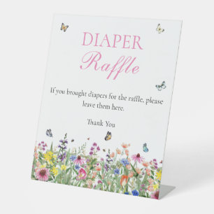 Diaper Raffle   Modern Summer Wildflowers  Pedestal Sign