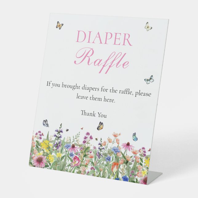 Diaper Raffle | Modern Summer Wildflowers  Pedestal Sign (Front)