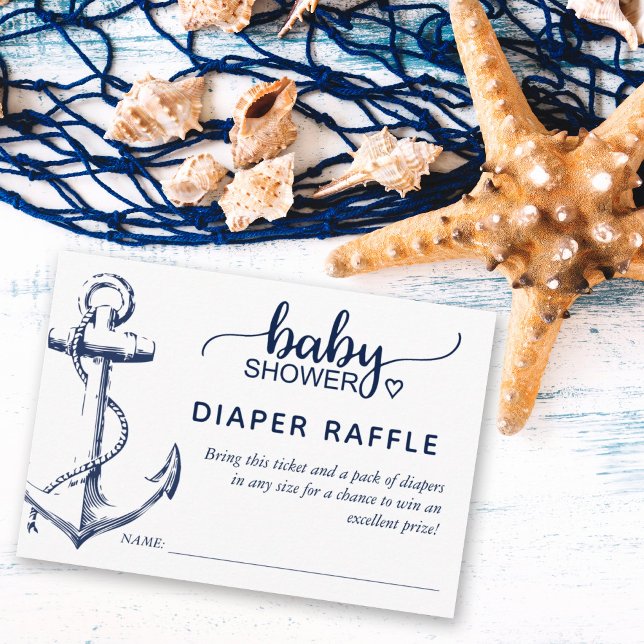 Diaper Raffle Nautical Anchor Baby Shower White Enclosure Card (Creator Uploaded)