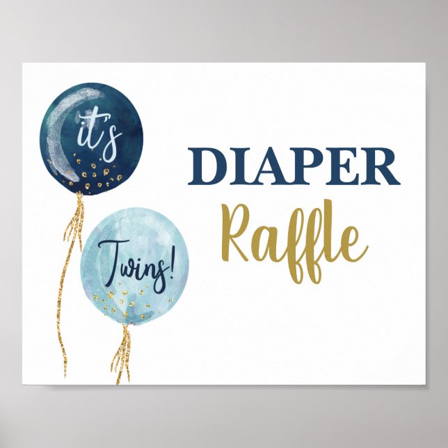 Diaper Raffle navy blue twin boys sign (Front)