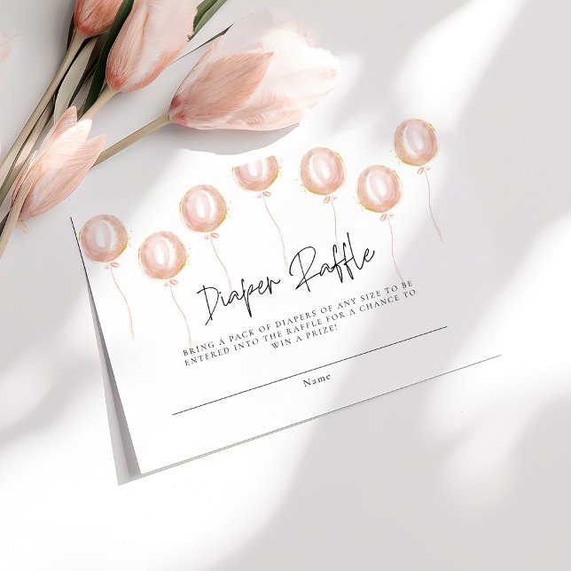 Diaper Raffle Pink Balloon Its a Girl Baby Shower Enclosure Card (Creator Uploaded)