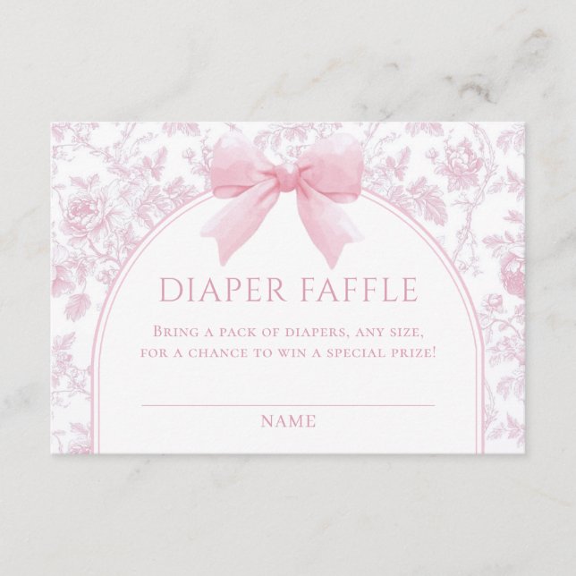 Diaper Raffle Pink Bow Baby Shower Enclosure Card  (Front)