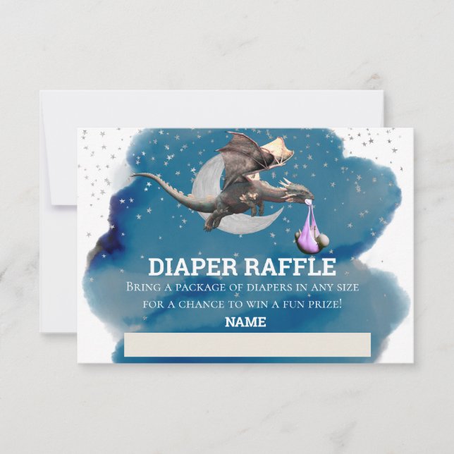Diaper Raffle Pink  Dragon Silver Star Invitation (Front)