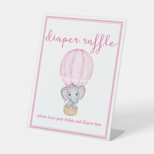 Diaper Raffle Pink Elephant Baby Girl Shower Pedestal Sign