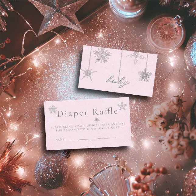 Diaper Raffle Pink Rhinestone Girl Baby Shower Enclosure Card (diaper raffle enclosure card pink christmas winter girl shower invitation rhinestones glitter snow)