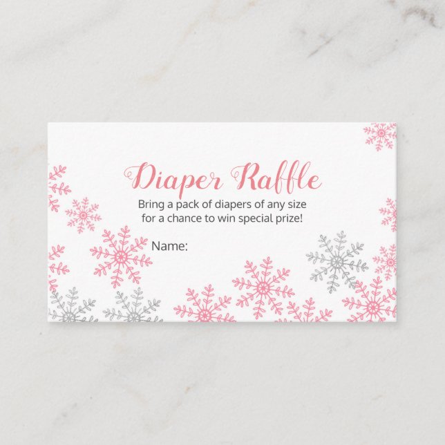 Diaper Raffle Pink Silver Winter Snowflakes  Enclosure Card (Front)