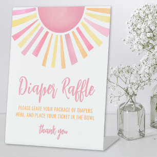 Diaper Raffle Pink Sun Baby Shower Pedestal Sign