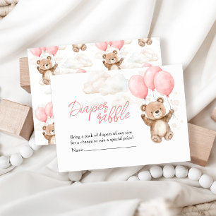 Diaper Raffle Pink Teddy Bear Baby Shower Enclosure Card
