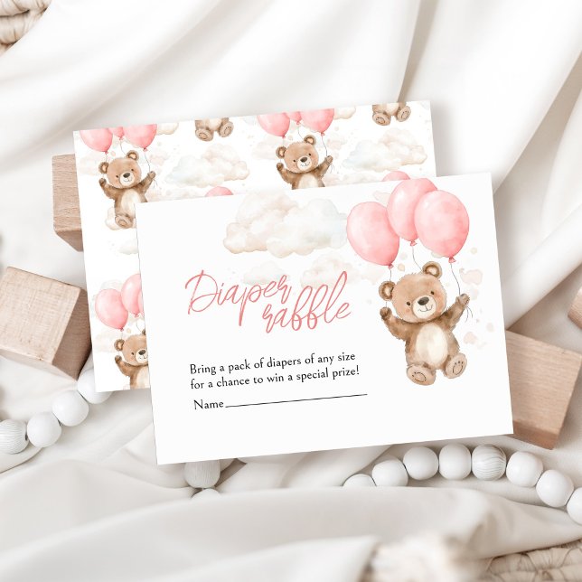 Diaper Raffle Pink Teddy Bear Baby Shower Enclosure Card (Creator Uploaded)