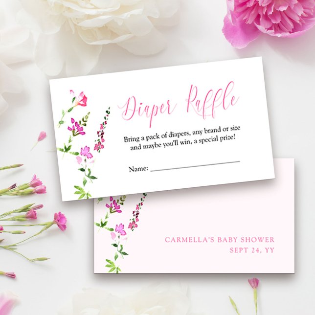 Diaper Raffle Pink Wildflower Baby Shower Enclosure Card (Diaper Raffle tickets from my Pink Wildflower Collection. Message me for co-ordinating items.)