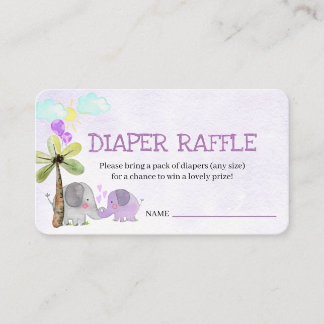 Diaper Raffle Poem Elephant Mum and Baby Shower Enclosure Card (Front)