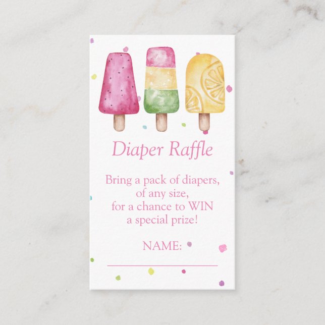 Diaper Raffle Ready to Pop Summer Girl Baby Shower Enclosure Card (Front)