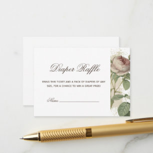 Diaper Raffle Rustic Floral Modern Dusty Rose Baby Enclosure Card