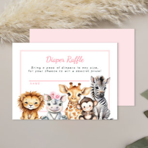 Diaper Raffle Safari Animals girl Baby Shower   Enclosure Card
