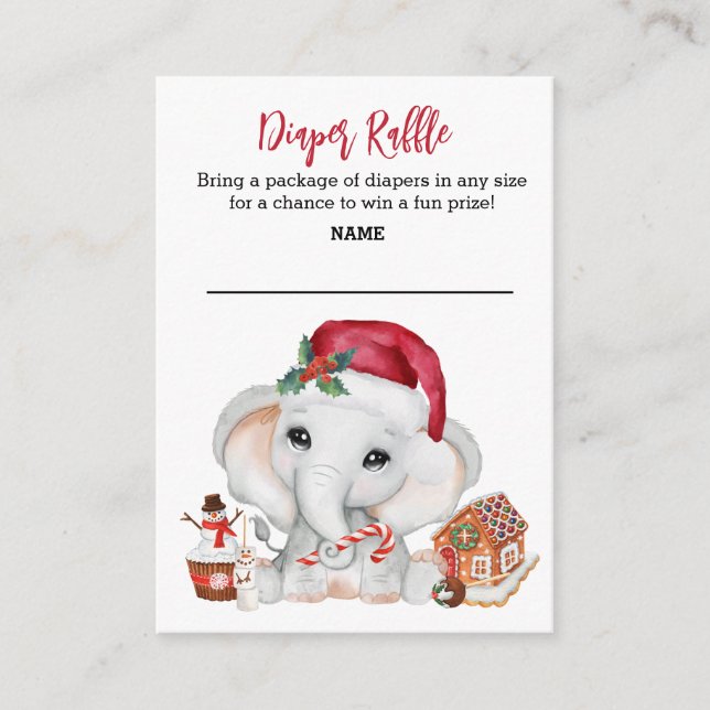 Diaper Raffle Santa Baby Elephant Cute Holiday Enclosure Card (Front)
