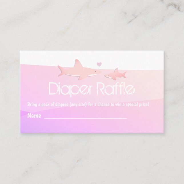 Diaper Raffle Shark Pink Ocean Baby Shower Enclosure Card (Front)