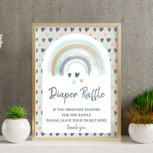 Diaper Raffle Sign Baby Shower Blue Rainbow