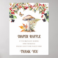 Diaper Raffle Sign Baby Shower Woodland Mushroom 