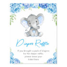 Diaper Raffle Sign Blue Elephant Baby Boy Shower
