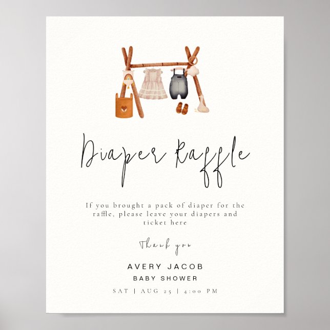 Diaper Raffle Sign | Boho Clothes Baby Shower  (Front)