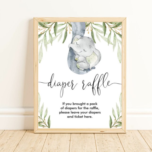 Diaper raffle sign elephant safari baby shower (Creator Uploaded)