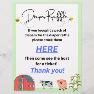 Diaper raffle sign farm animal themed custom letterhead