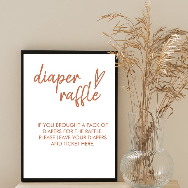 Diaper Raffle Sign Minimal Boho Heart Terracotta (Creator Uploaded)