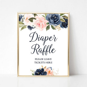 Diaper Raffle Sign Navy & Blush Floral Baby Shower