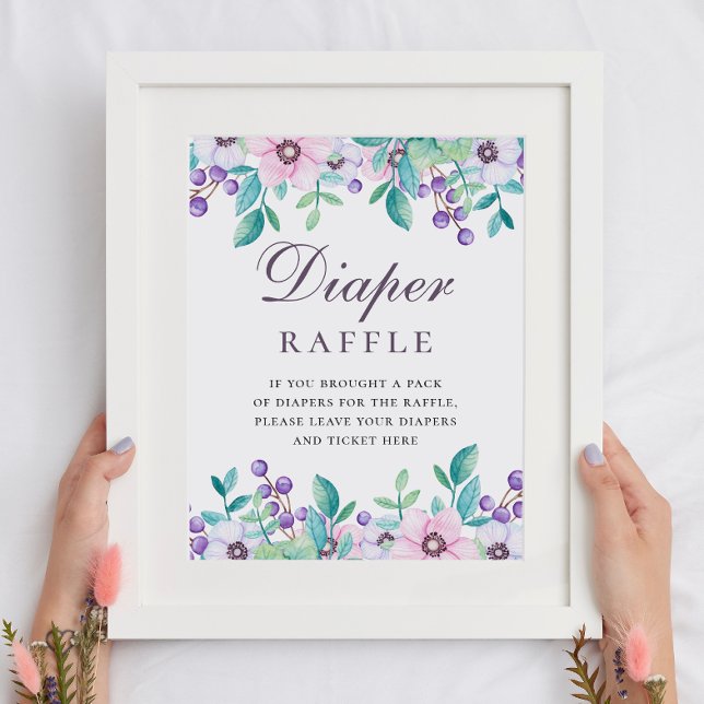 Diaper Raffle sign. Purple floral baby shower game Poster (Creator Uploaded)