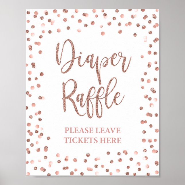 Diaper Raffle Sign Rose Gold Confetti Baby Shower (Front)