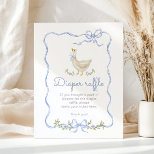 Diaper raffle Silly Goose Blue Bow baby shower Poster