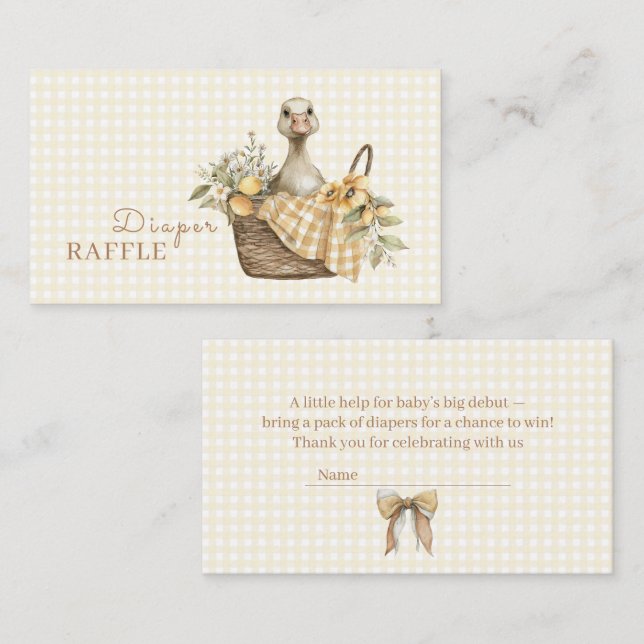 Diaper Raffle Silly Goose Lemon Watercolor  Enclosure Card (Front/Back)