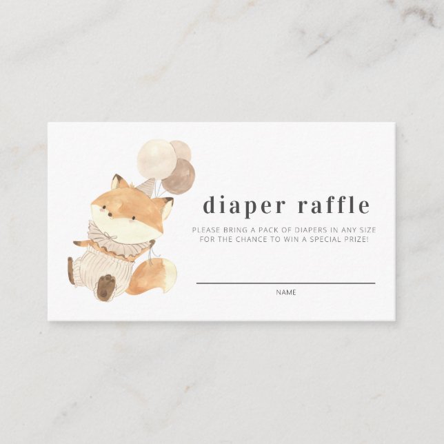 Diaper Raffle Simple Modern Fox Baby Shower Enclosure Card (Front)