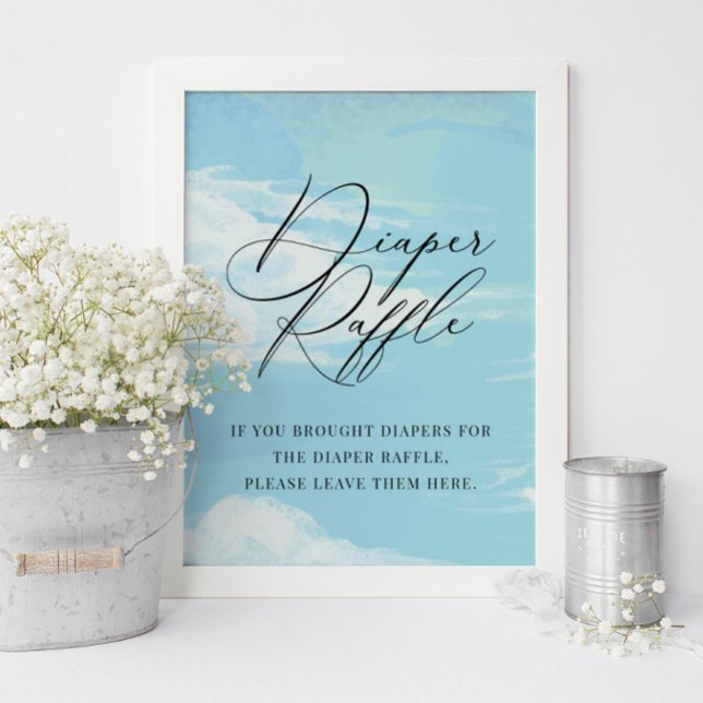 Diaper Raffle Sky Clouds Blue Baby Shower Sign (Creator Uploaded)