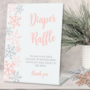 Diaper Raffle Snowflake Winter Baby Shower Pedestal Sign