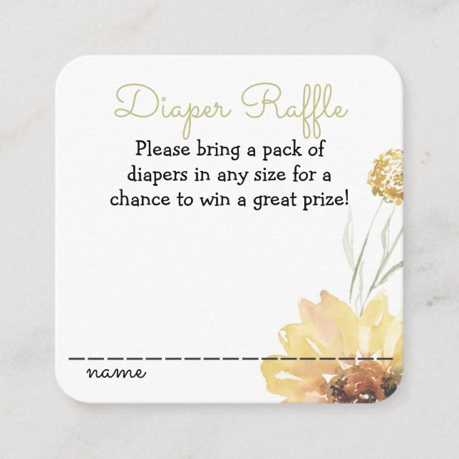 Diaper Raffle Sunflower Baby Shower Enclosure card (Front)
