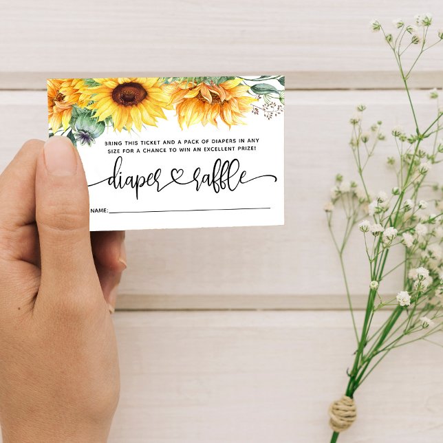 Diaper Raffle Sunflower Baby Shower Enclosure Card (Bring sunshine and luck to our Sunflower Raffle Card - enter for a chance to win fabulous prizes!)