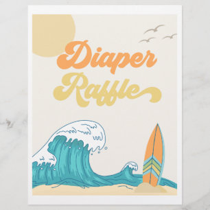 Diaper Raffle Surf Baby Shower Sign Surf Sign