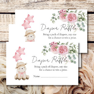Diaper Raffle Sweet Little Lamb Pink Roses Flower Enclosure Card