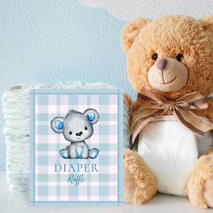 Diaper Raffle Table Cute Grey Bear Baby Shower Poster