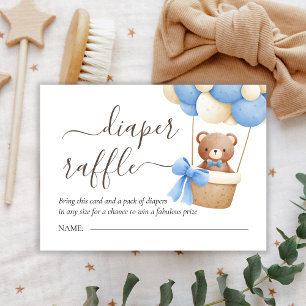 Diaper Raffle   Teddy Bear Balloon Boy Baby Shower Enclosure Card
