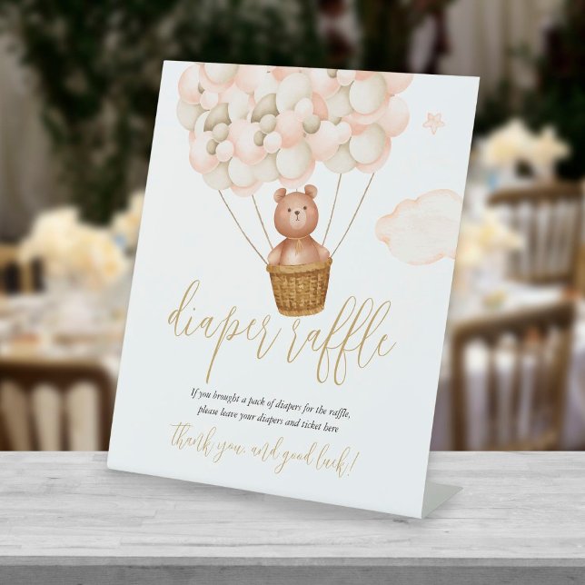 Diaper Raffle Teddy Bear Balloons Baby Shower Pedestal Sign (Creator Uploaded)