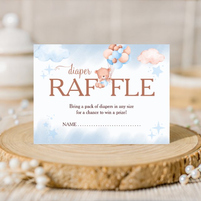 Diaper Raffle Teddy Bear Blue and Blush Baby Showe Enclosure Card (Creator Uploaded)